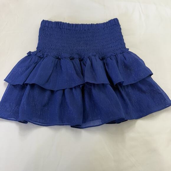 DO + BE Shimmer Blue Smocked Tiered Ruffle Mini Skirt Party Feminine Small - Picture 1 of 4